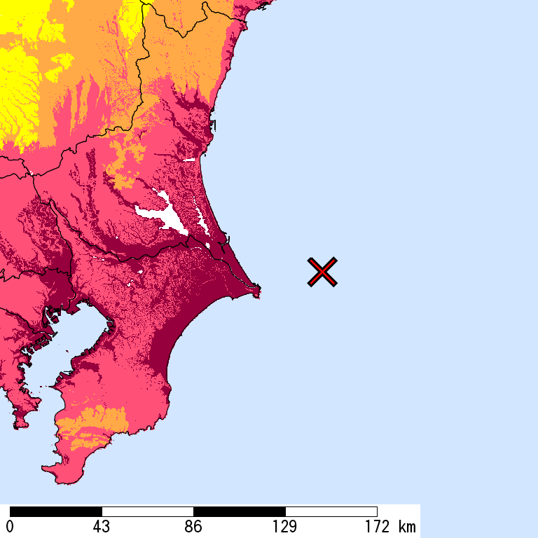 50年間超過確率2%の計測震度分布地図