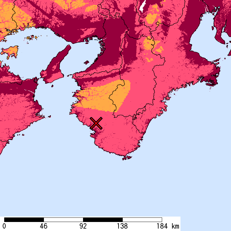 再現期間50000年相当の計測震度分布地図
