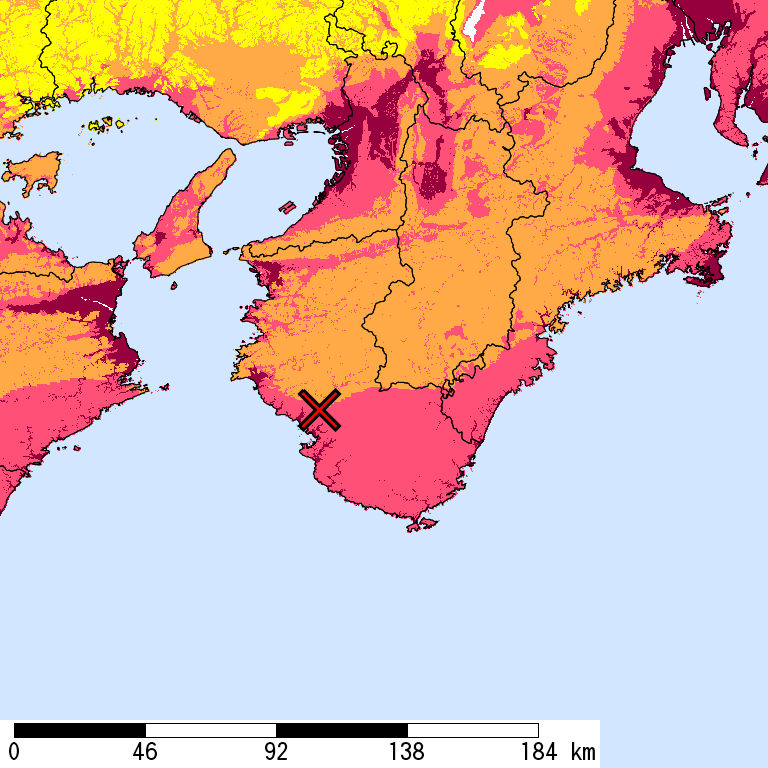 50年間超過確率2%の計測震度分布地図