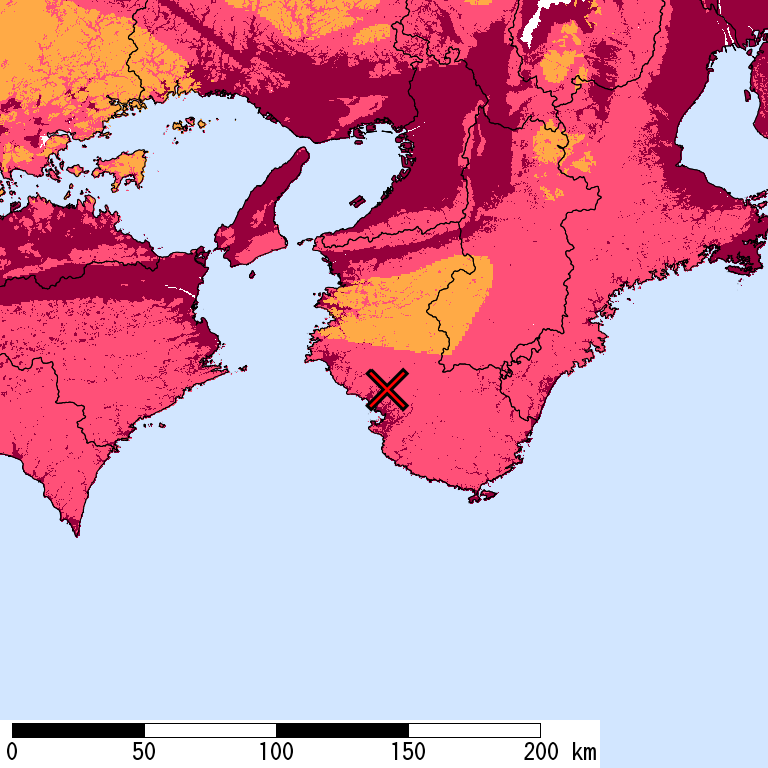 再現期間50000年相当の計測震度分布地図
