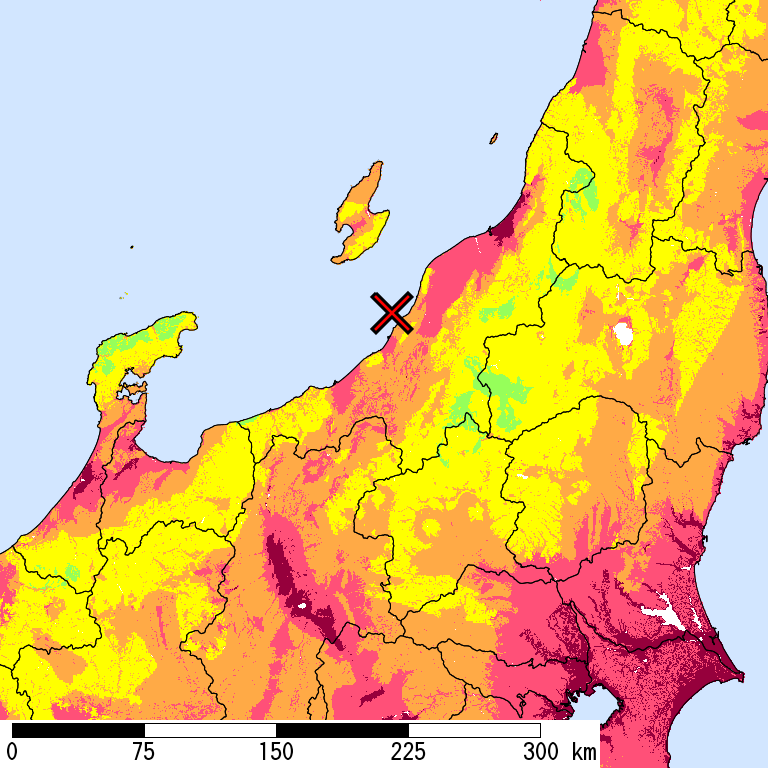 50年間超過確率2%の計測震度分布地図