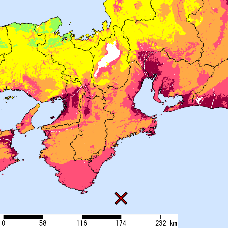 50年間超過確率2%の計測震度分布地図