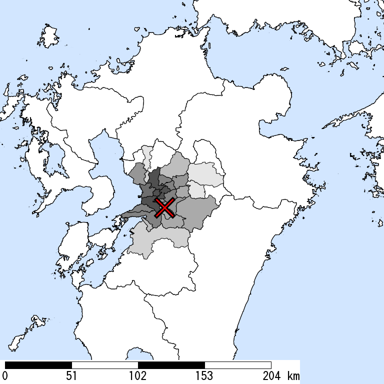 推定震度5強以上の震度遭遇人口地図