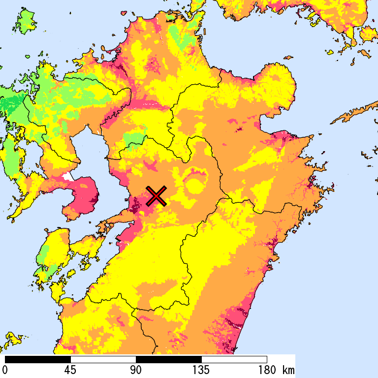 50年間超過確率2%の計測震度分布地図