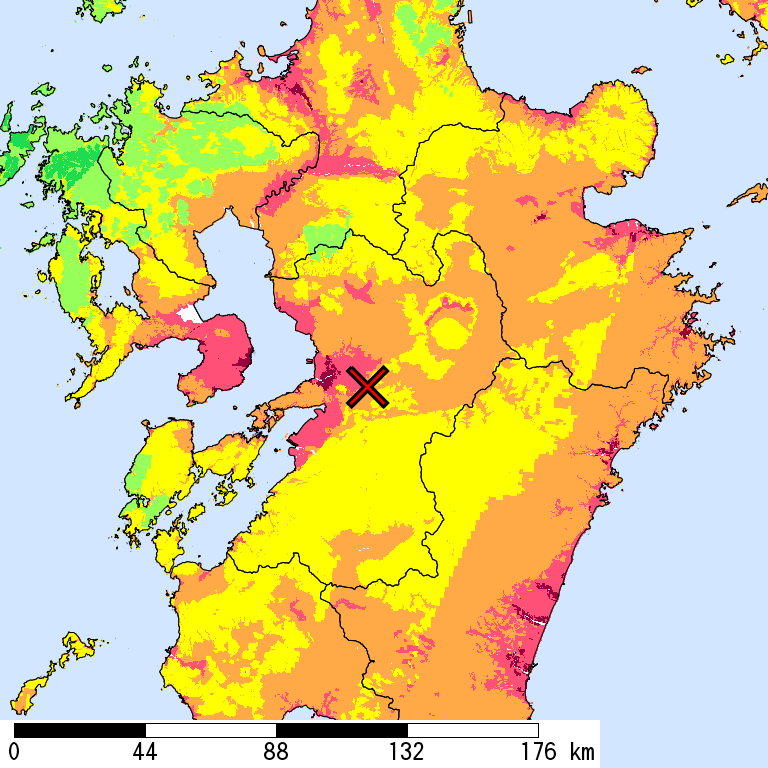 50年間超過確率2%の計測震度分布地図