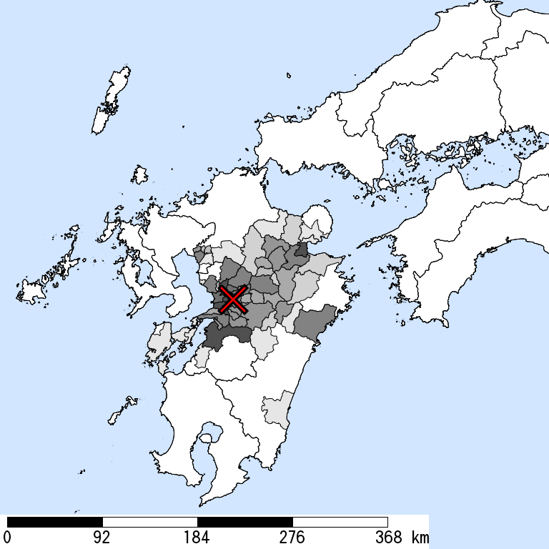 推定震度5強以上の震度遭遇人口地図