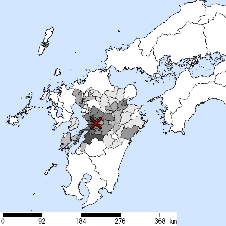 推定震度5強以上の震度遭遇人口地図