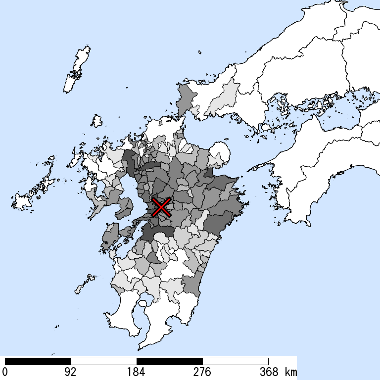 推定震度5弱以上の震度遭遇人口地図