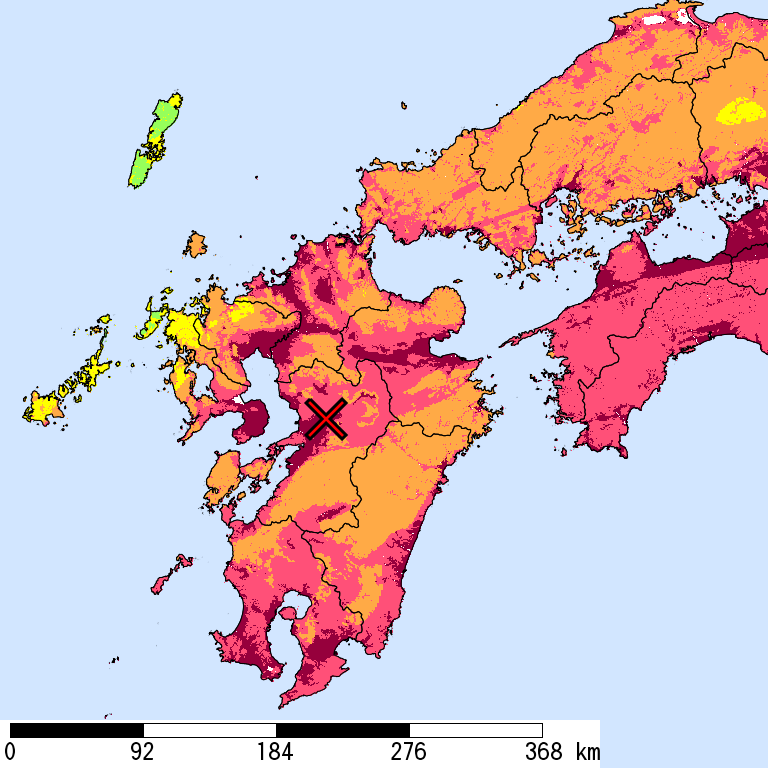 再現期間50000年相当の計測震度分布地図