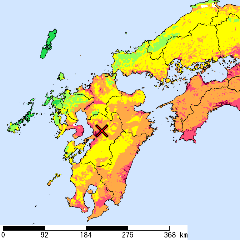 50年間超過確率2%の計測震度分布地図