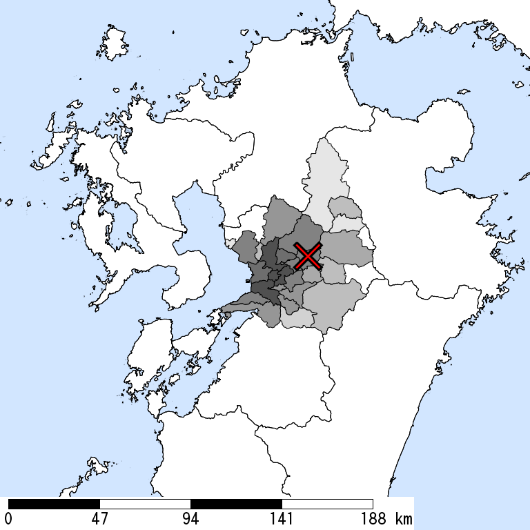 推定震度5弱以上の震度遭遇人口地図