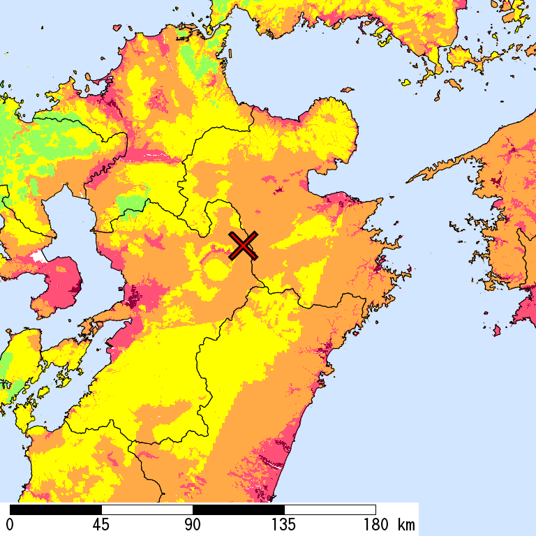 50年間超過確率2%の計測震度分布地図