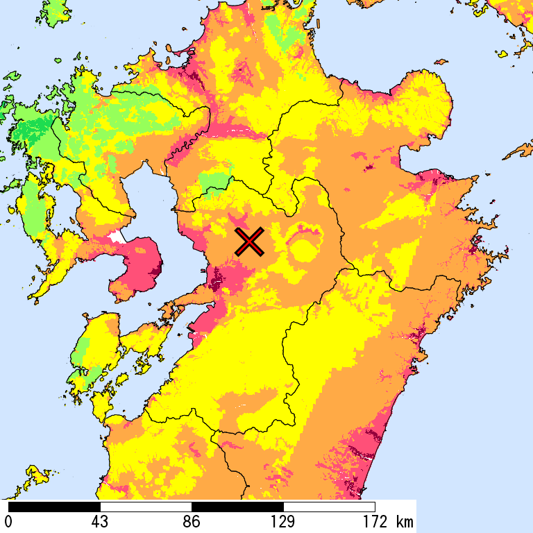 50年間超過確率2%の計測震度分布地図