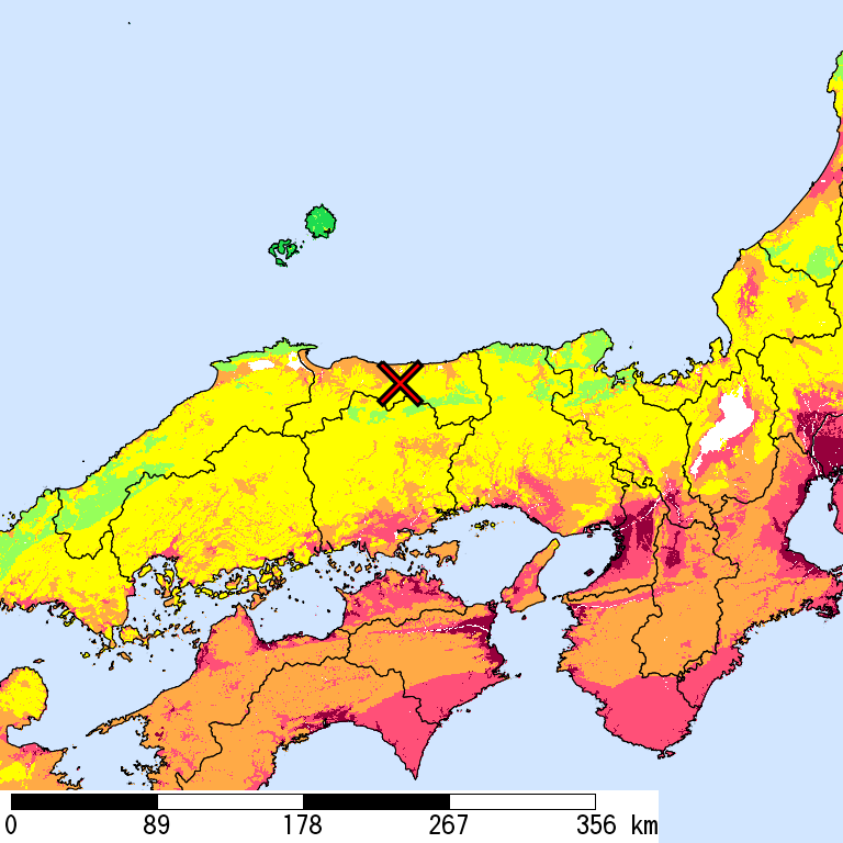 50年間超過確率2%の計測震度分布地図
