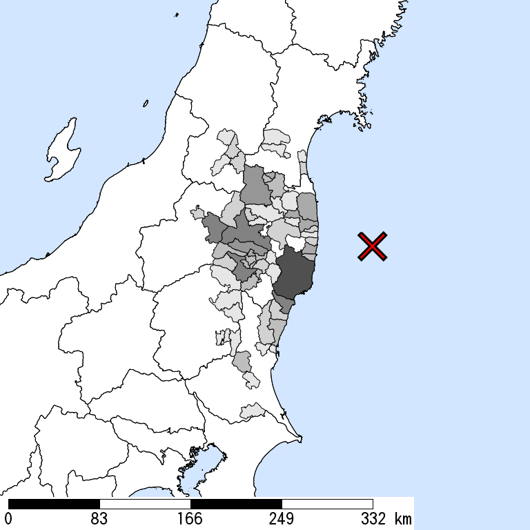 推定震度5弱以上の震度遭遇人口地図