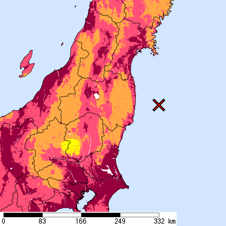 再現期間50000年相当の計測震度分布地図