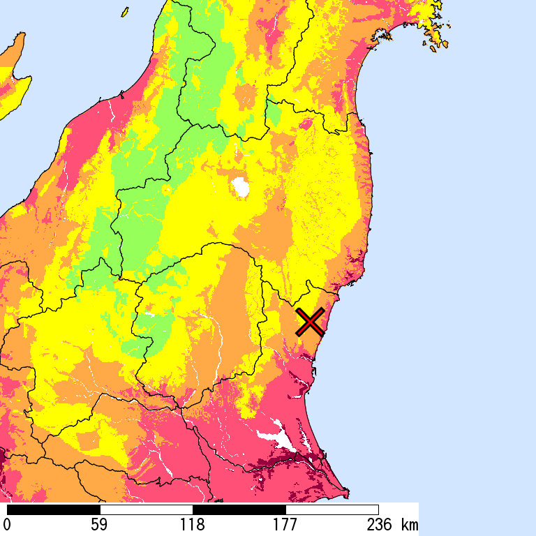 50年間超過確率2%の計測震度分布地図