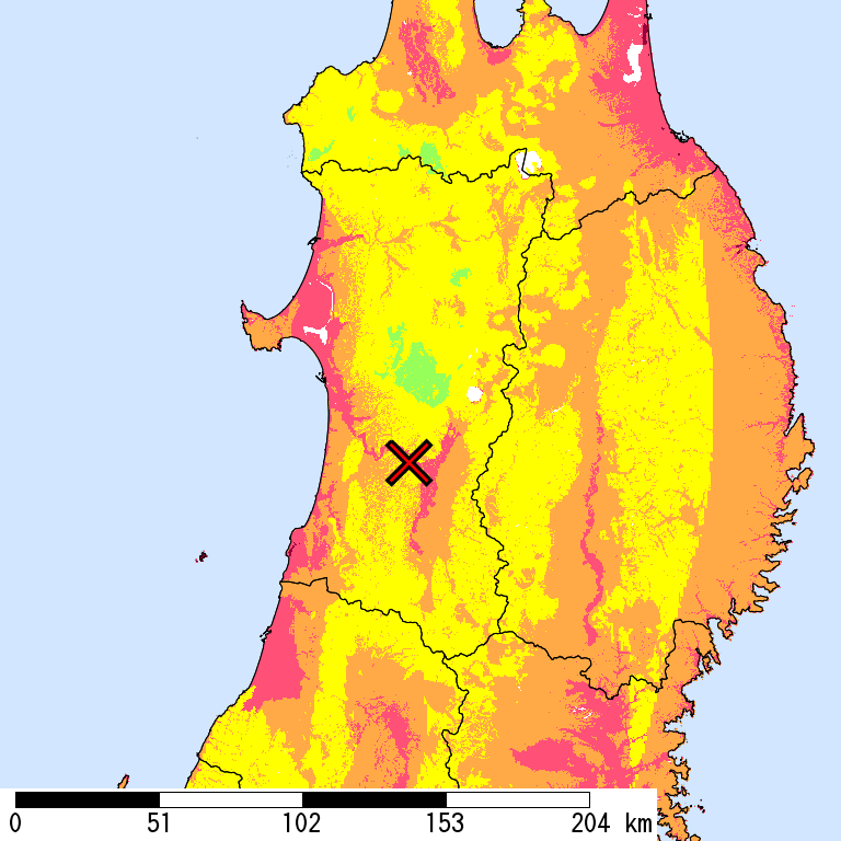 50年間超過確率2%の計測震度分布地図
