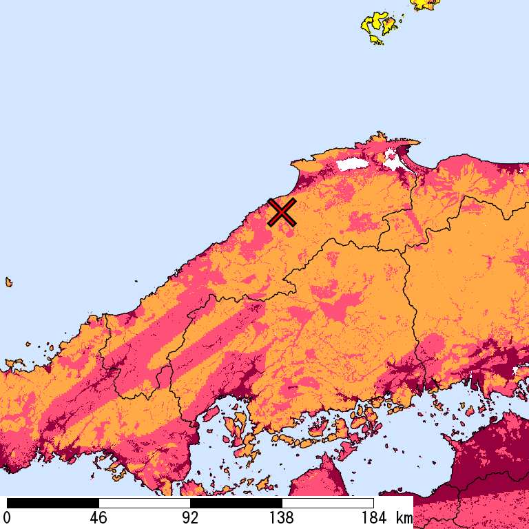 再現期間50000年相当の計測震度分布地図