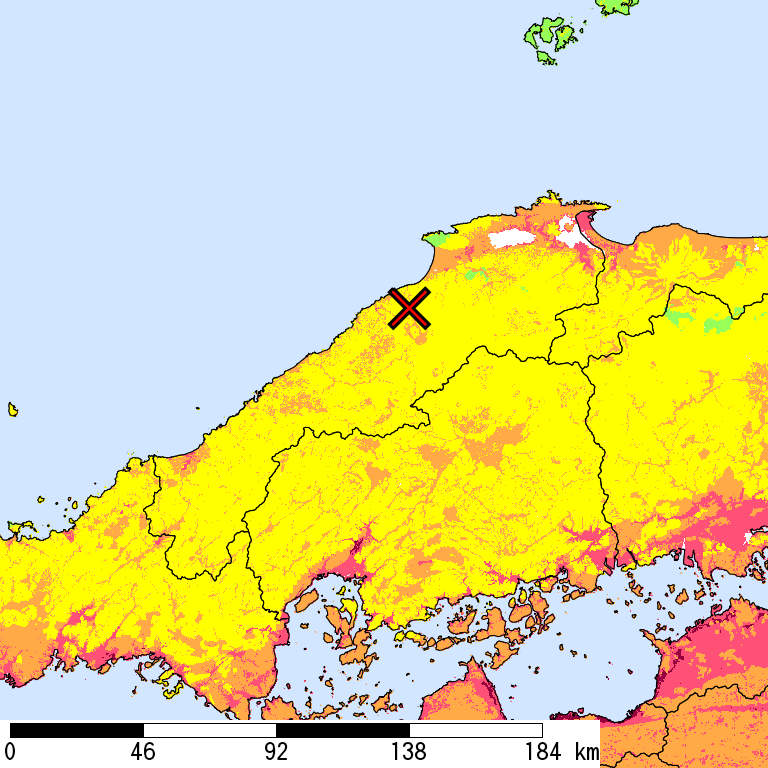 50年間超過確率2%の計測震度分布地図
