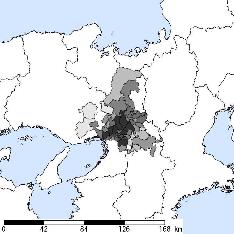 推定震度5強以上の震度遭遇人口地図