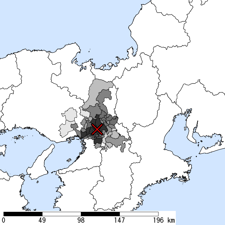 推定震度5強以上の震度遭遇人口地図