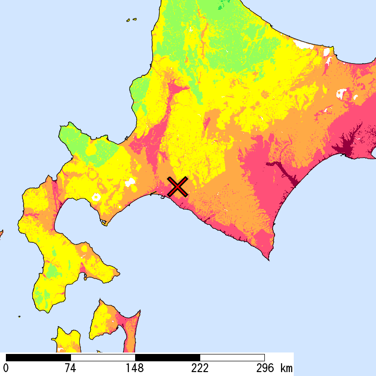 50年間超過確率2%の計測震度分布地図