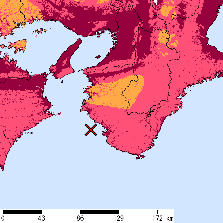 再現期間50000年相当の計測震度分布地図