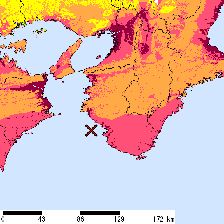 50年間超過確率2%の計測震度分布地図