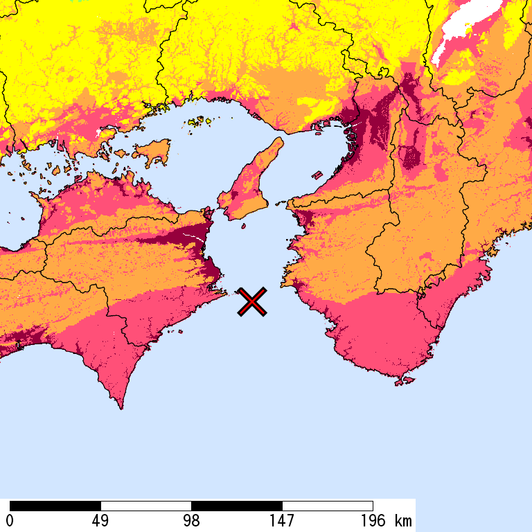 50年間超過確率2%の計測震度分布地図