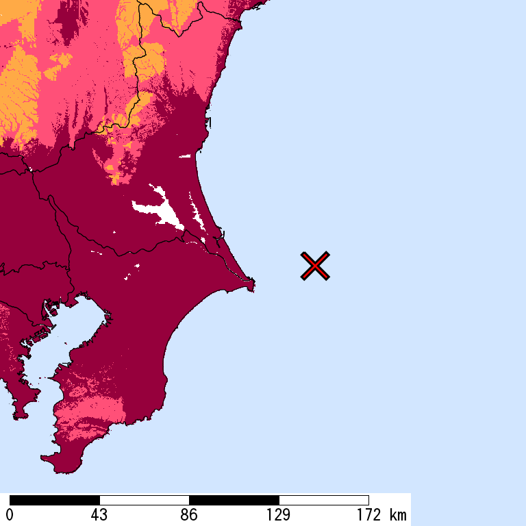 再現期間50000年相当の計測震度分布地図