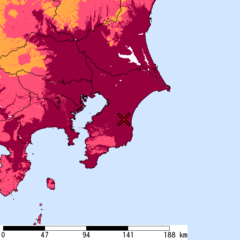 再現期間50000年相当の計測震度分布地図