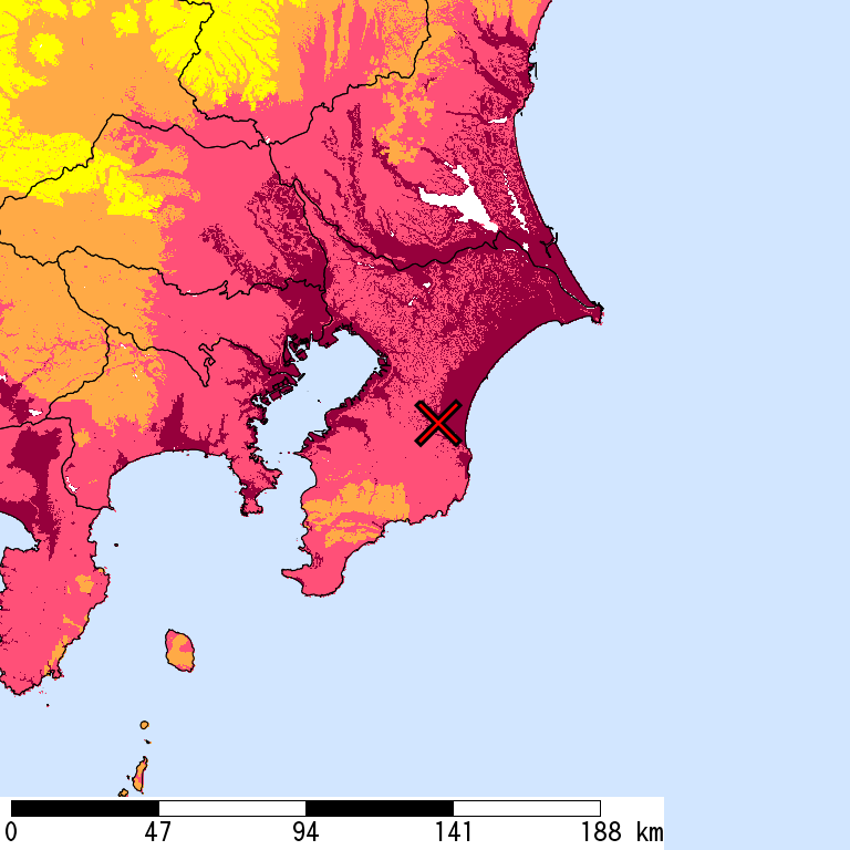 50年間超過確率2%の計測震度分布地図