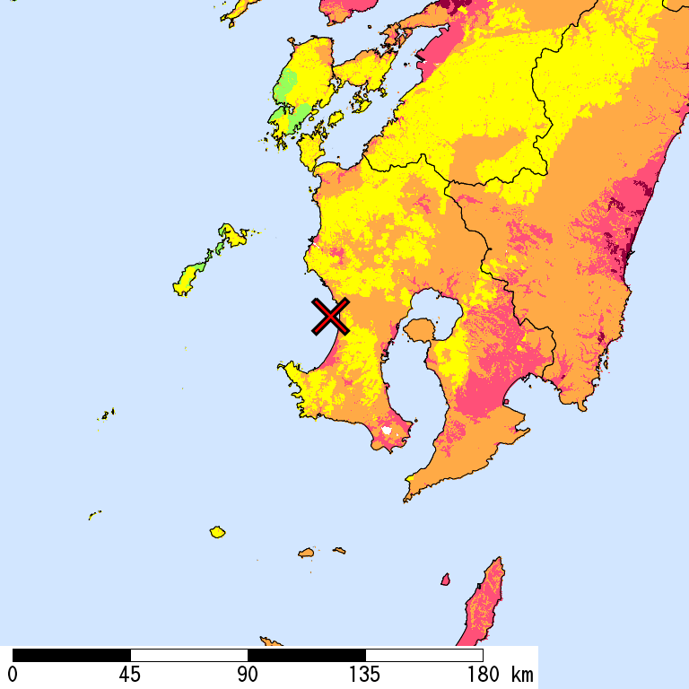 50年間超過確率2%の計測震度分布地図