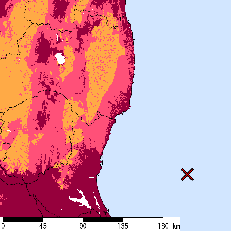 再現期間50000年相当の計測震度分布地図