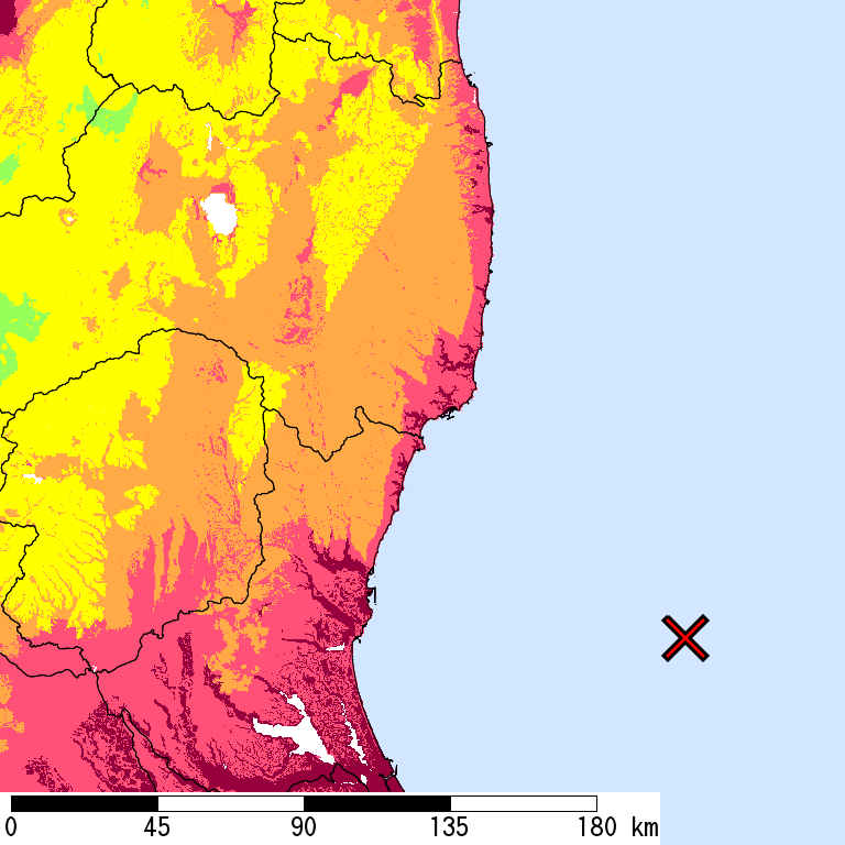 50年間超過確率2%の計測震度分布地図