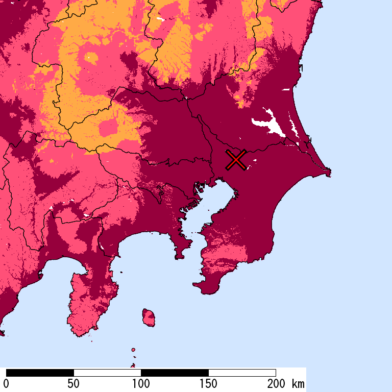 再現期間50000年相当の計測震度分布地図