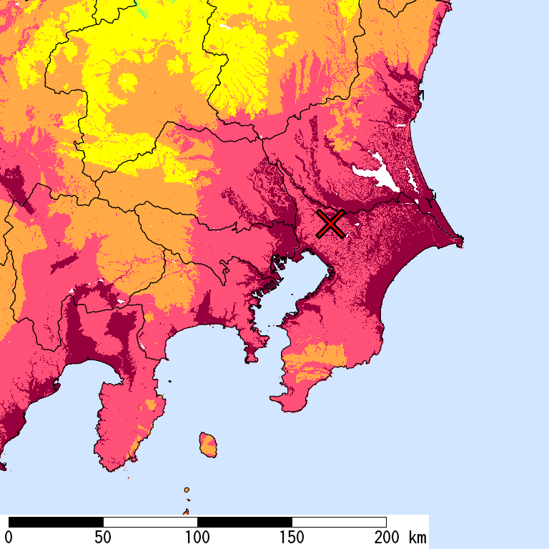 50年間超過確率2%の計測震度分布地図