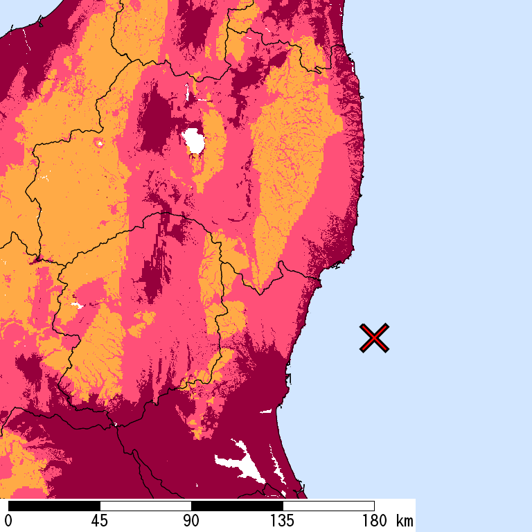 再現期間50000年相当の計測震度分布地図