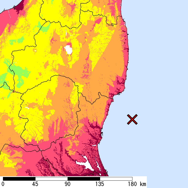 50年間超過確率2%の計測震度分布地図