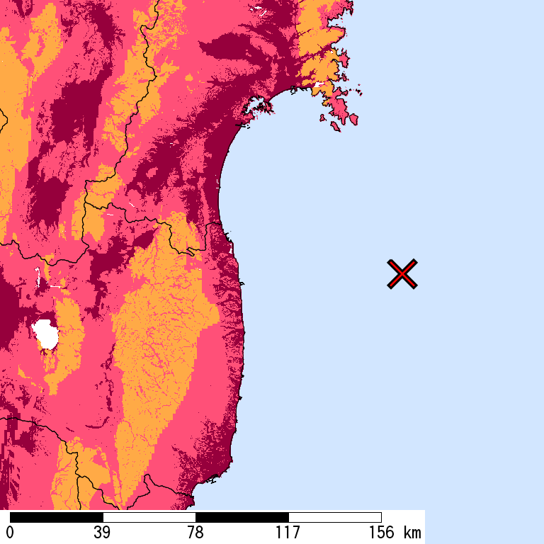 再現期間50000年相当の計測震度分布地図