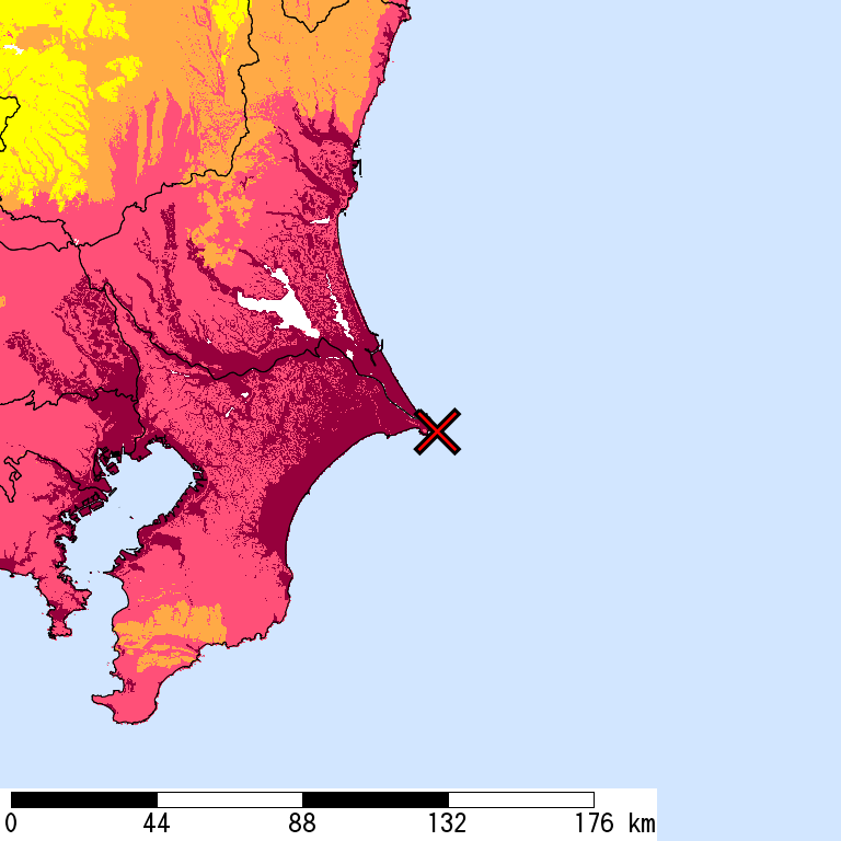 50年間超過確率2%の計測震度分布地図