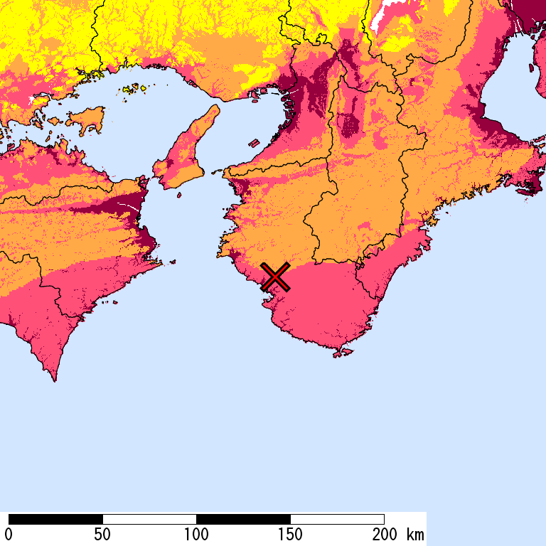 50年間超過確率2%の計測震度分布地図