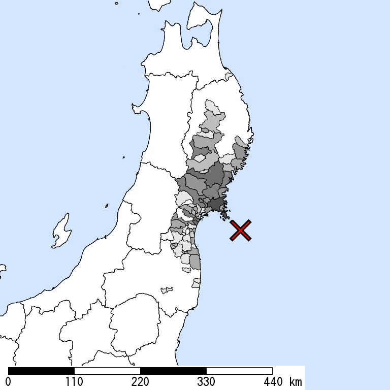 推定震度5弱以上の震度遭遇人口地図