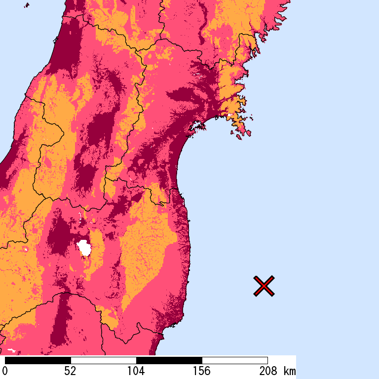 再現期間50000年相当の計測震度分布地図