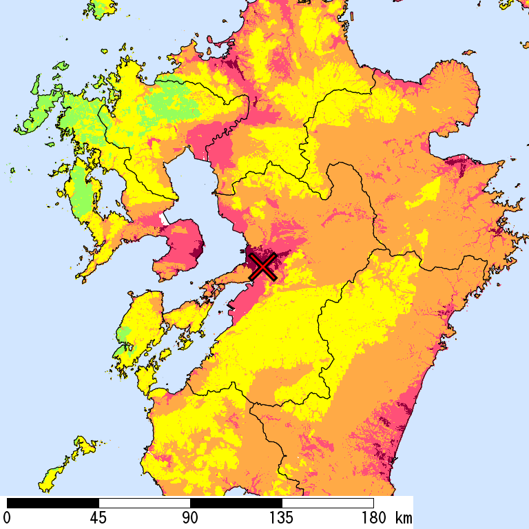 50年間超過確率2%の計測震度分布地図