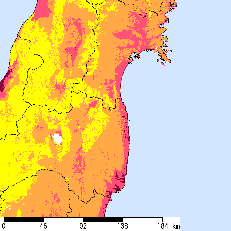 50年間超過確率2%の計測震度分布地図