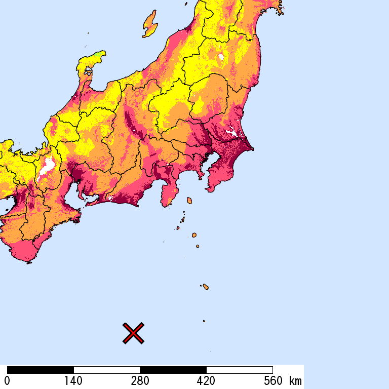 50年間超過確率2%の計測震度分布地図