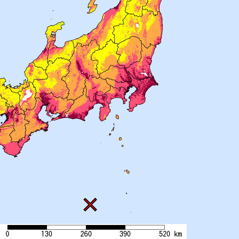 50年間超過確率2%の計測震度分布地図