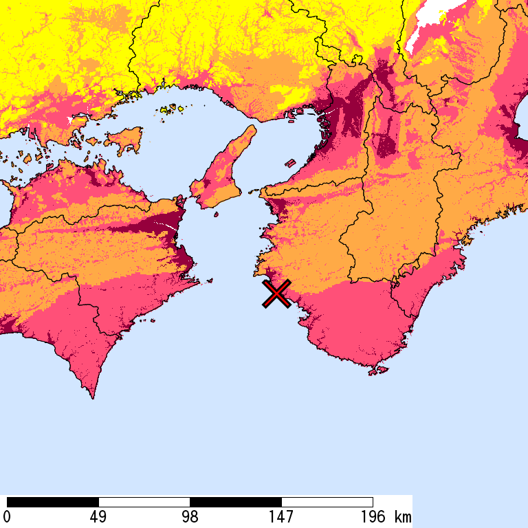 50年間超過確率2%の計測震度分布地図